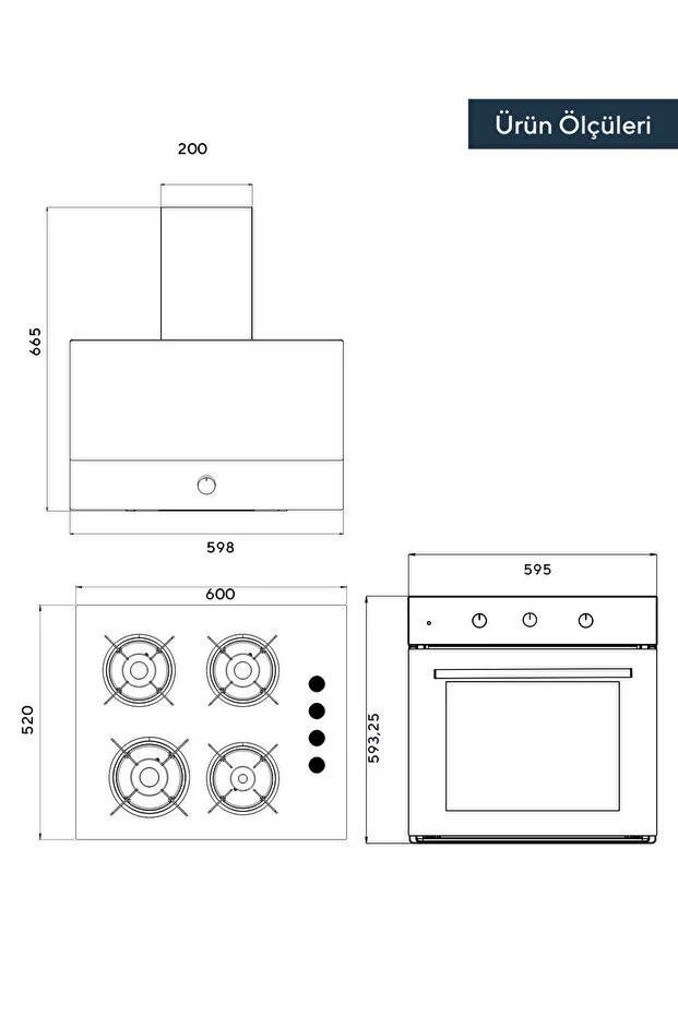 Dizayn Antrasit Cam Ankastre Set
